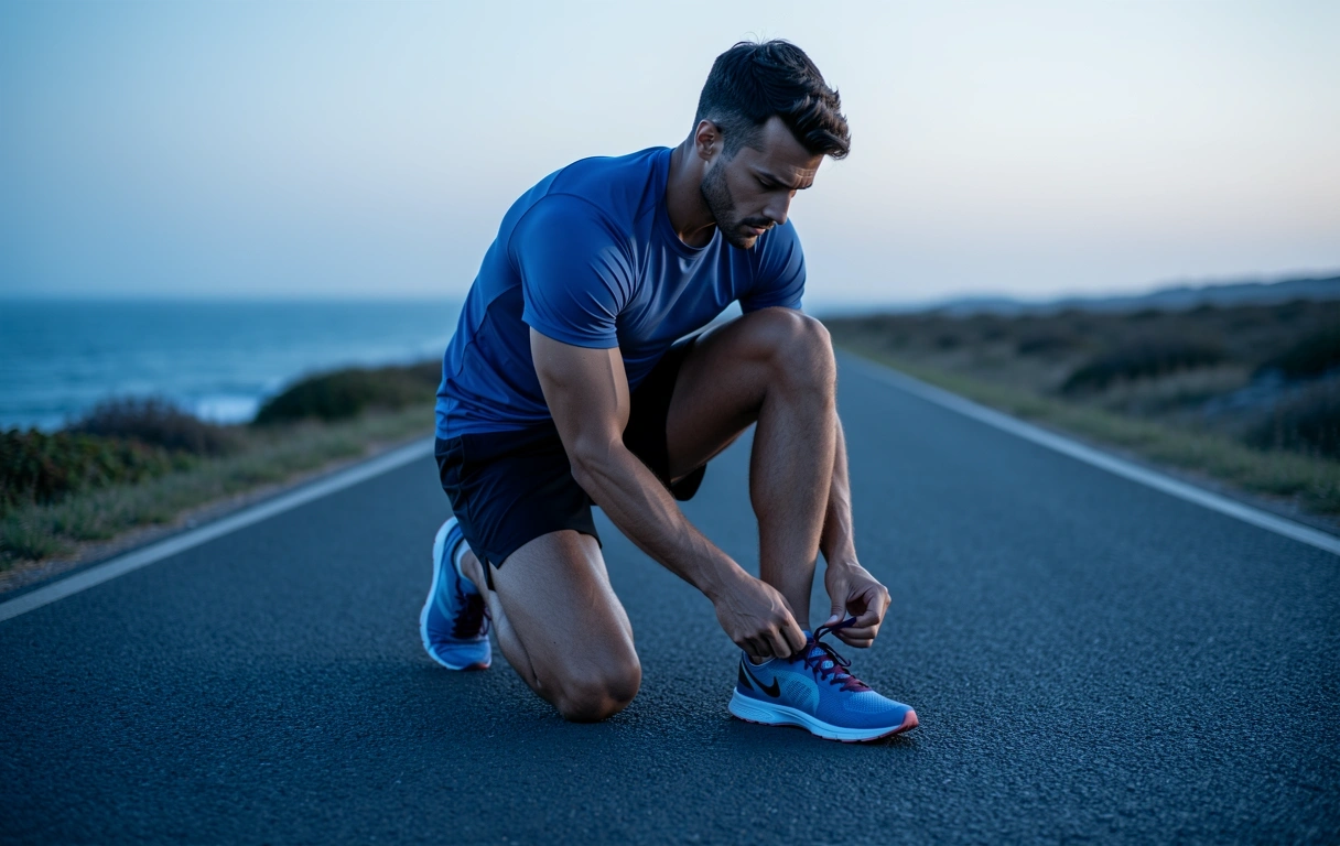 Athlete preparing for a run at dawn